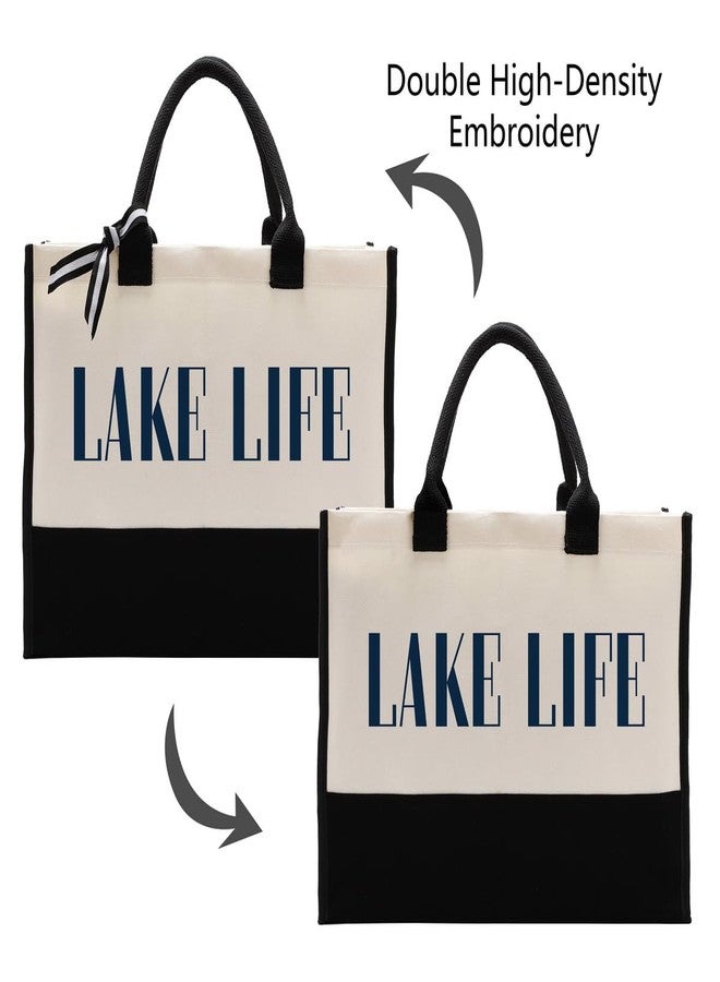 EDCTO Canvas Tote Bag, Cotton Canvas Tote Bag, Lake Trip Bag, Birthday Gifts for Women Friend Her, Canvas Tote Bags for Lake Life Lover, Canvas Beach Tote for Boating Weekend Holiday Overnight Travel - Image 5